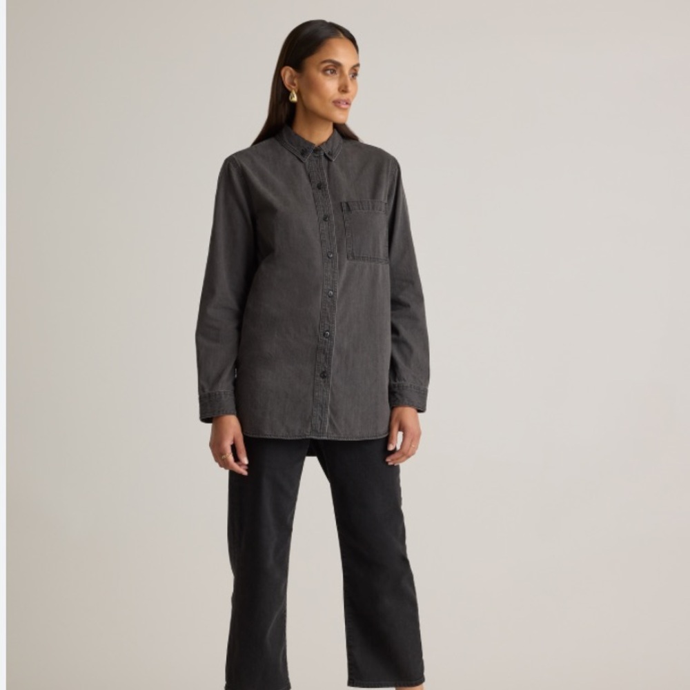 Quince Distressed Denim Oversized Shirt - washed black -L